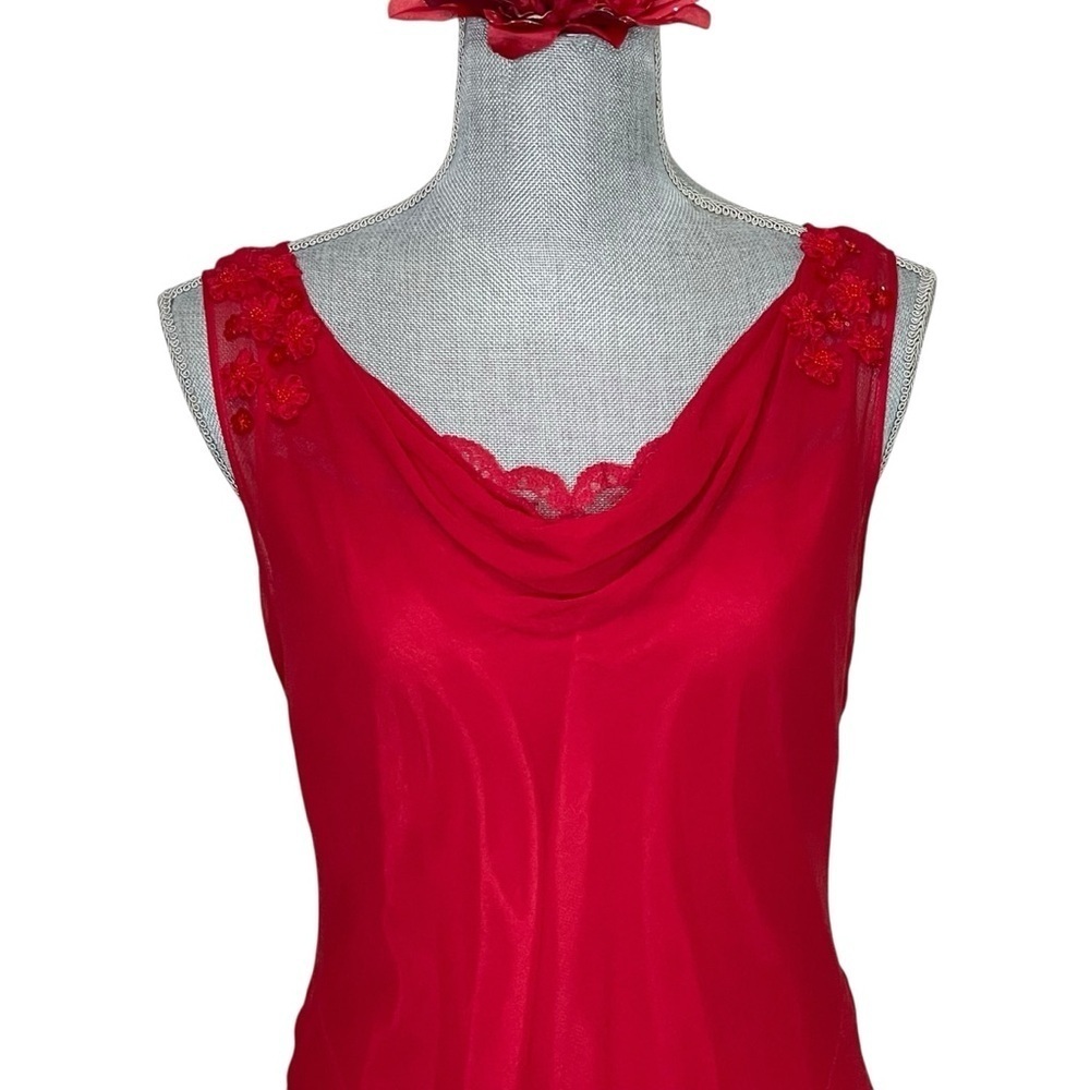 I.C.E 90’s Vtg. y2K Silk, Fairy Red Sleeveless Dress Floral Accents size 10 - Picture 11 of 16